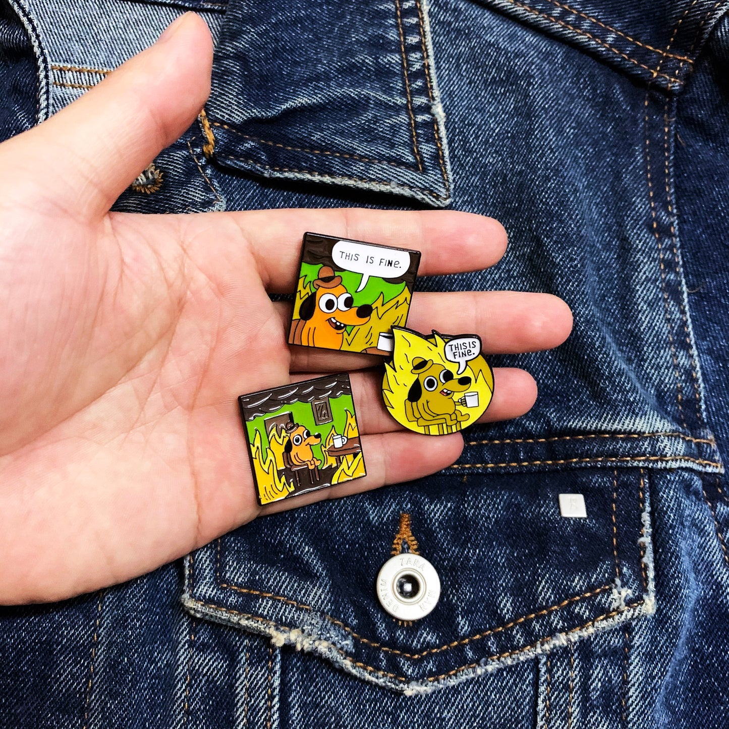 THIS IS FINE Dog Pins