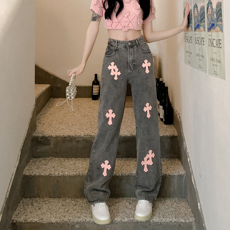 Y2K Baggy Pink Jeans Women Kawaii Korean Fashion Oversize Low -  Sweden