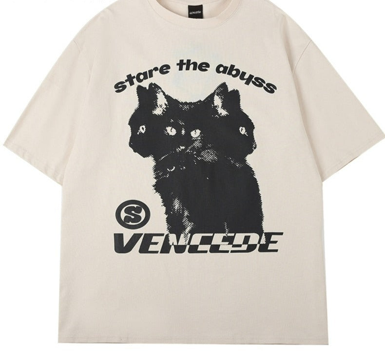 Black Cat Print T-Shirt