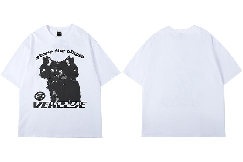 Black Cat Print T-Shirt